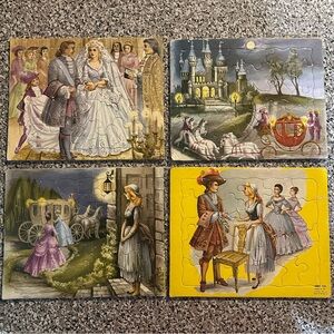 Vintage Cinderella Tray Puzzle Set 1954 SIFO Cottagecore Art Wedding Castle
